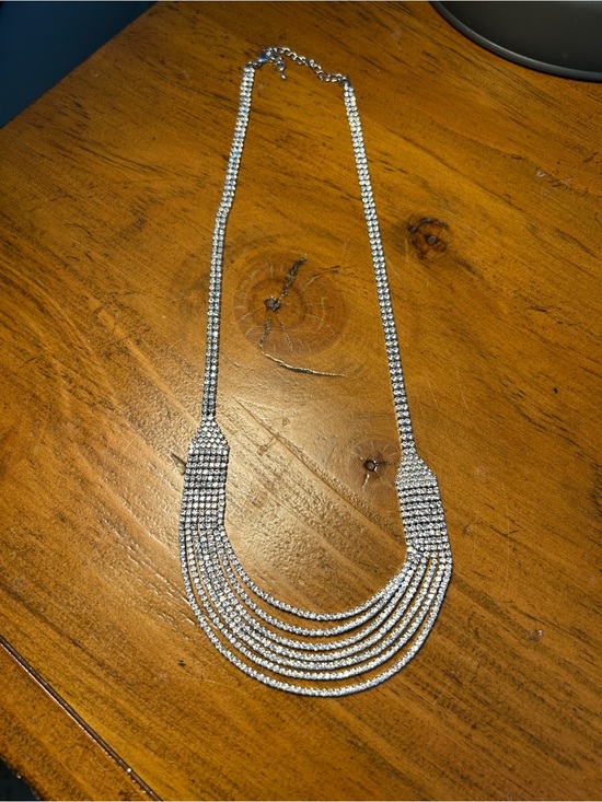 Jewelry - Rhinestone Silver-tone Multi-Strand Statement Bib Necklace Vintage 90s